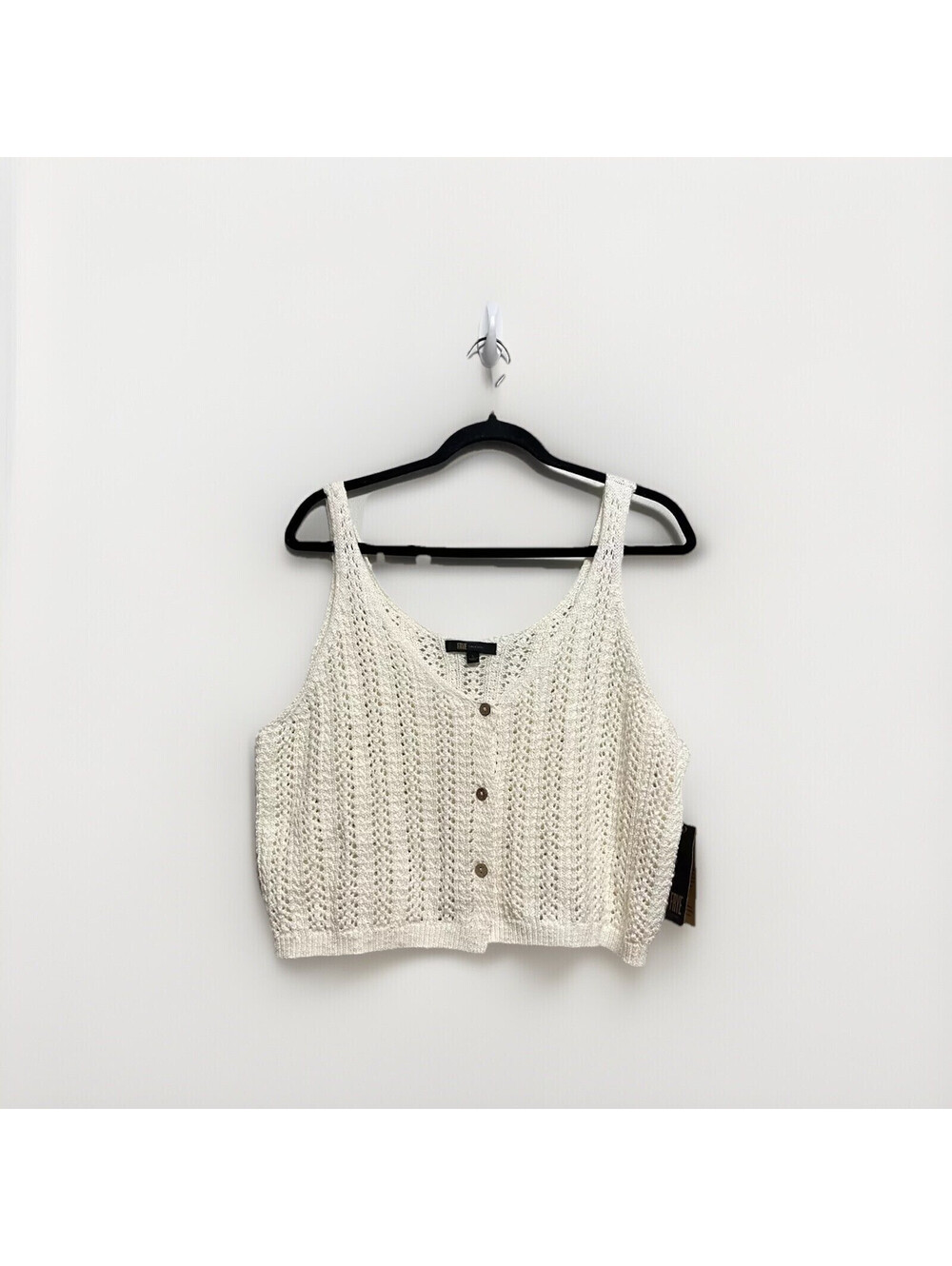 NWT Frye Women’s L Crochet Knit Crop Tank Top Button Front Cream Boho Festival